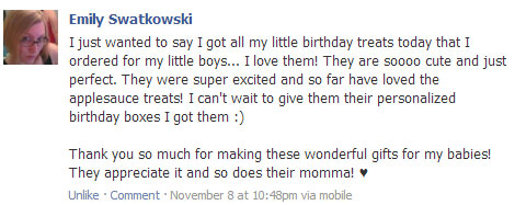 happy customer review who ordered dog birthday treats from pampered paw gifts