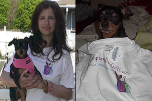 Kiki and Chris modeling pampered paw gifts t-shirt