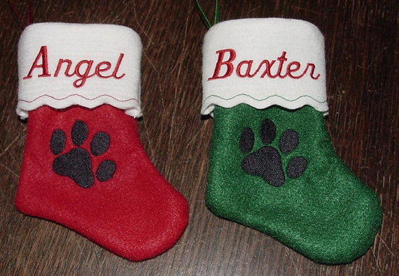 Personalized Pet Felt Christmas Stocking-Paw Print-Dog or Cat 