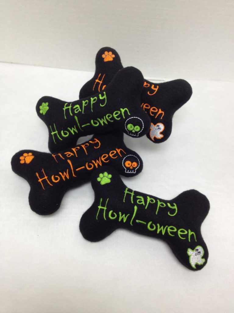Halloween Dog Bone Toy Happy Howloween Green Text » Pampered Paw Gifts