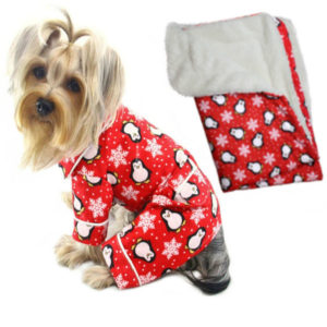 Warm Winter Dog Pajamas & Matching Blankets