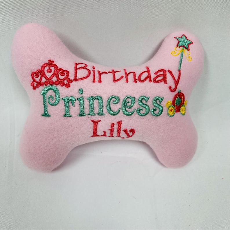 Personalized Dog Toy Pink Bone Shaped Toy Princess Dog Toy 