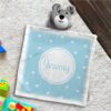 Keep a Familiar Scent of Home in their Kennel or Crate - Personalized Cuddle Bear Hearts Security Blanket (Blue)