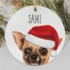 Personalized Watercolor Dogs with Santa Hat Round Ornament