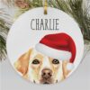 Personalized Watercolor Dogs with Santa Hat Round Ornament - Image 3