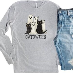 Halloween T-Shirt | People Shirts | Human Cat Gear | Cat Lover | Long Sleeve | CATOWEEN DTF | Halloween Shirt