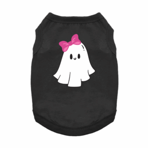 Cute Ghost with Bow Dog Tank - Jet Black Halloween Shirt