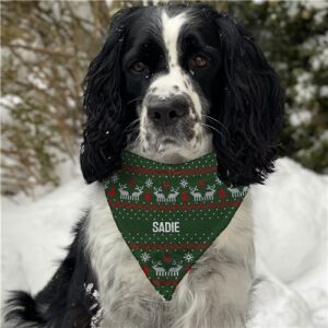 Personalized Green Christmas Sweater Pattern Dog Bandana