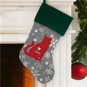 Personalized Cat Silhouette Stocking Green Cuff