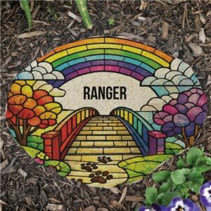 Personalized Rainbow Bridge Faux Stained Glass Flat Garden Stone