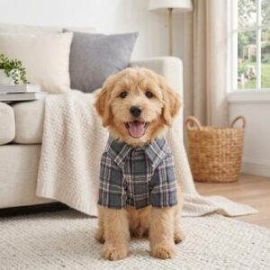 Flannel Dog Shirt - Dark Gray and Pink Plaid
