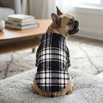Flannel Dog Shirt – Black and White Plaid
