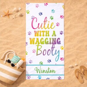 Personalized Cutie with a wagging booty Beach Towel