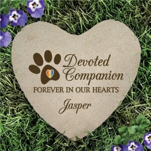 Personalized Devoted Companion with Rainbow paw Heart Flat Stone